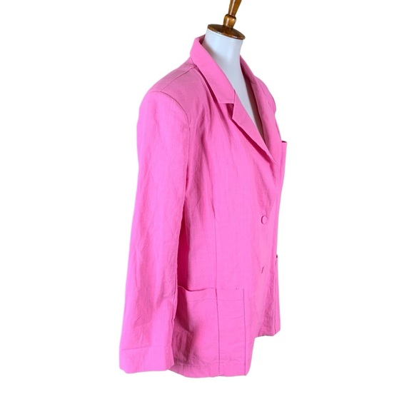 Storets Hot Pink Cotton Blazer S/M Oversized Lightweight Button Front Pockets - Picture 4 of 8